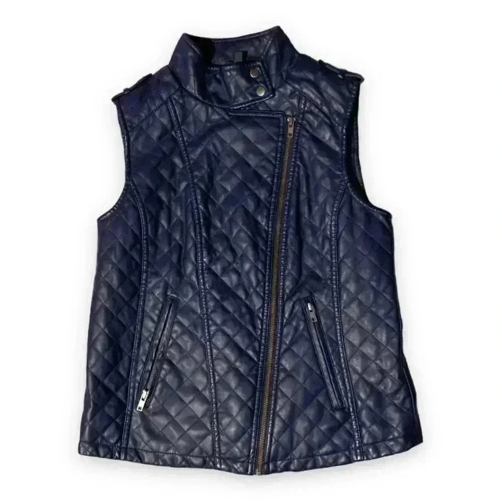Apt 9 Faux Leather Dark Blue Motorcycle Vest - Picture 2 of 10